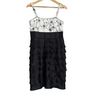 Vintage Y2K Black White Ruffle Mini Dress Women 8 Prom Formal Cocktail Sequins